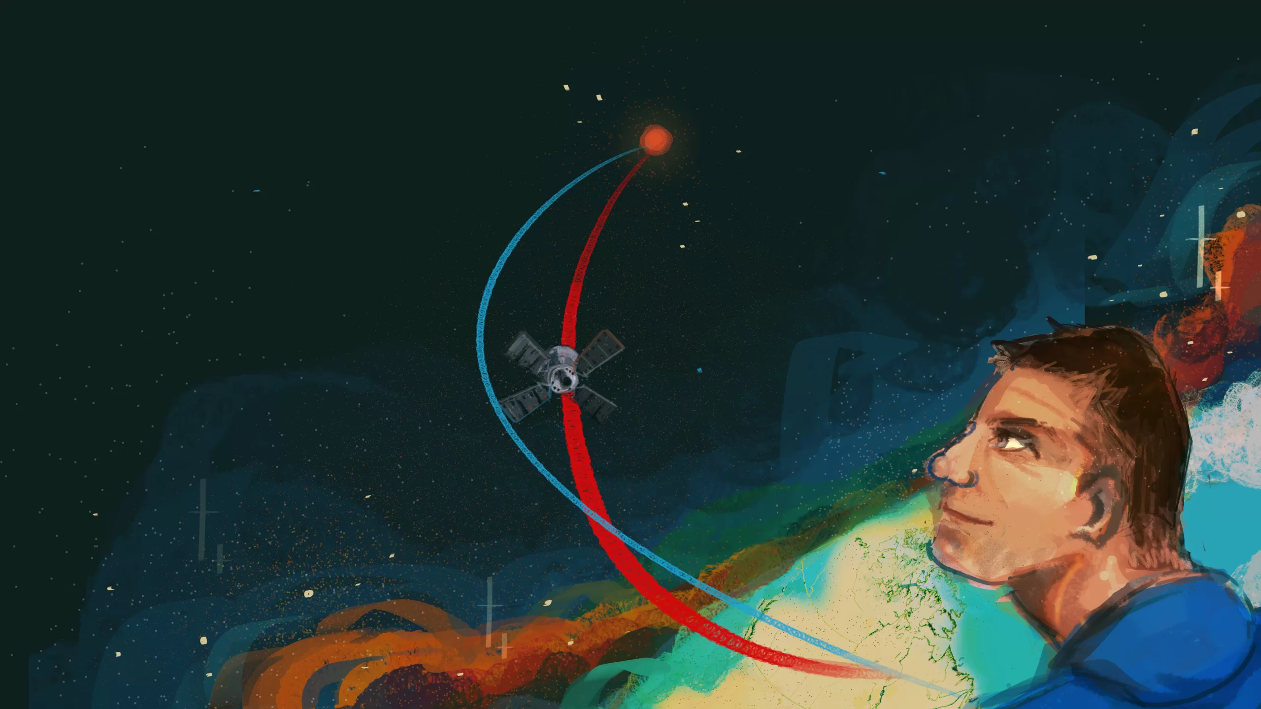 Illustration of astronaut looking at space
